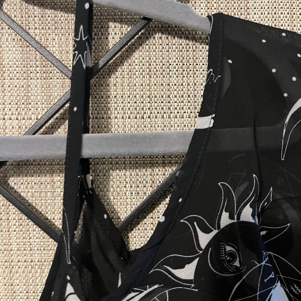 Killstar Moon & Stars Celestial Print Cold-Shoulder Sheer Asymmetrical Dress XL - Picture 8 of 16